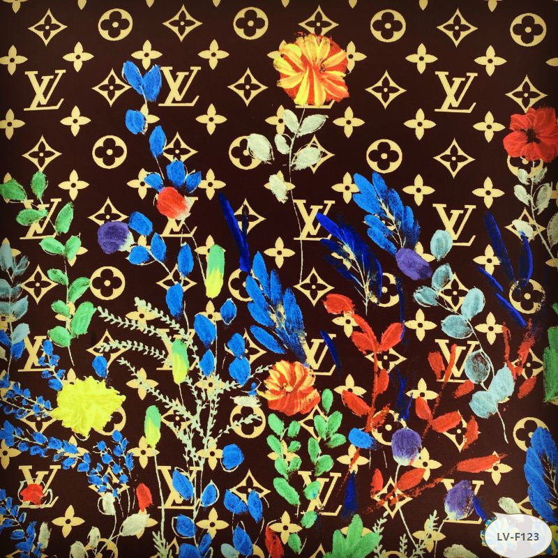 Designer inspired LV Pattern digital printed silky satin fabrics