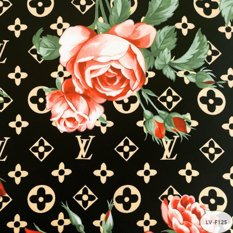 Designer inspired LV Pattern digital printed silky satin fabrics