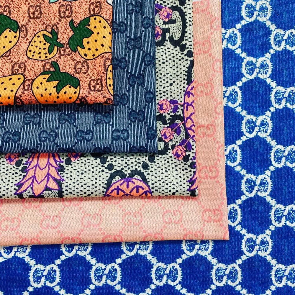 Designer inspired Gucci Pattern digital printed spandex knitted fabrics