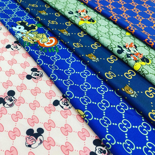 Designer inspired Gucci Pattern digital printed moss crepe spandex fabrics