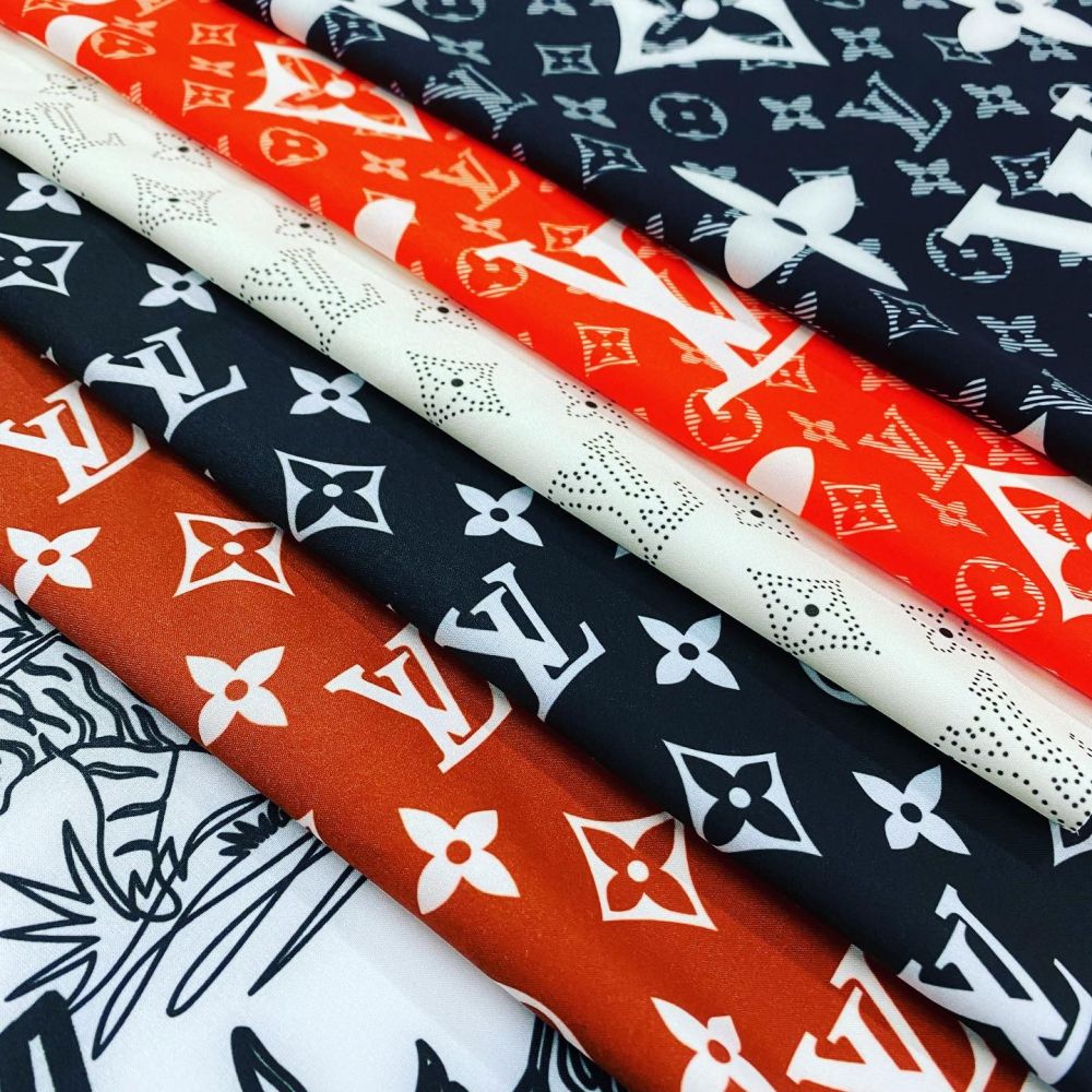 Designer inspired LV Pattern digital printed four way spandex fabrics
