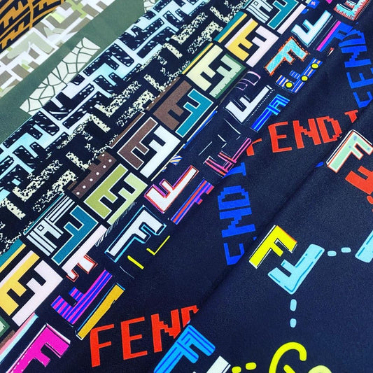Designer inspired Fendi Pattern digital printed moss crepe spandex fabrics