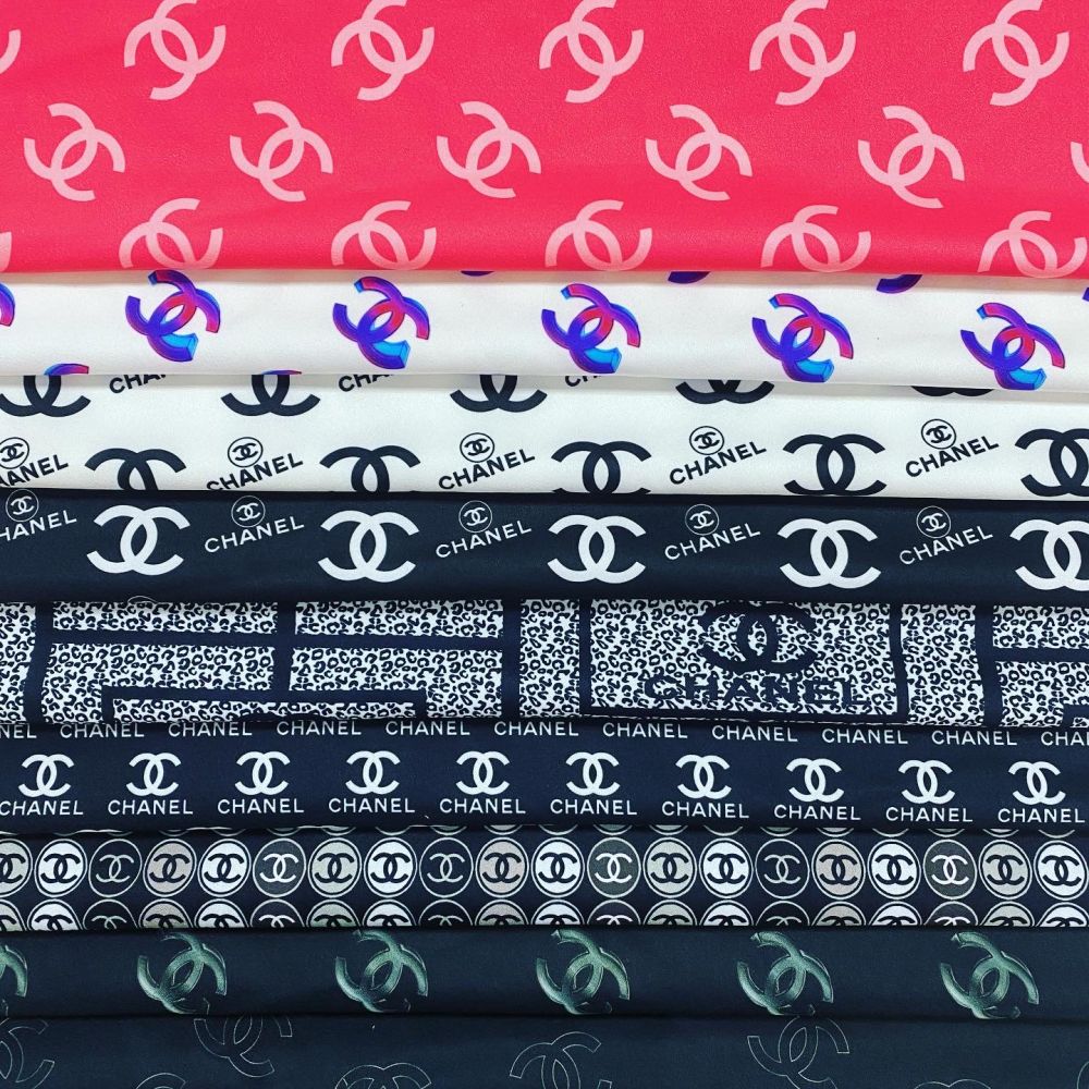 Designer inspired Chanel Pattern digital printed four way spandex fabrics