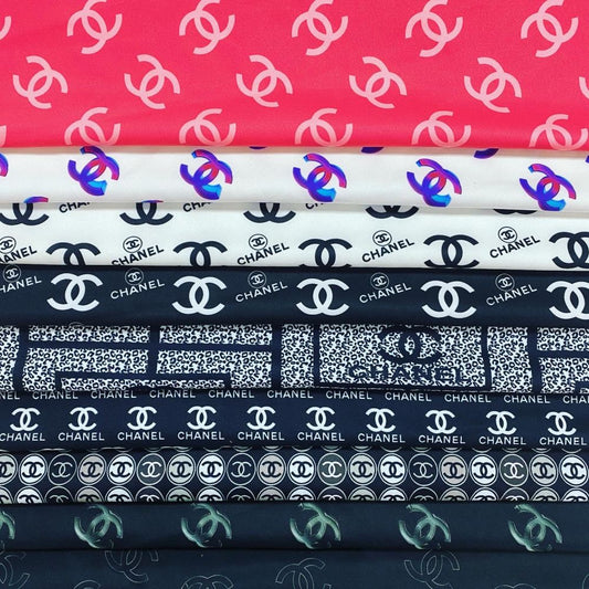 Designer inspired Chanel Pattern digital printed moss crepe spandex fabrics