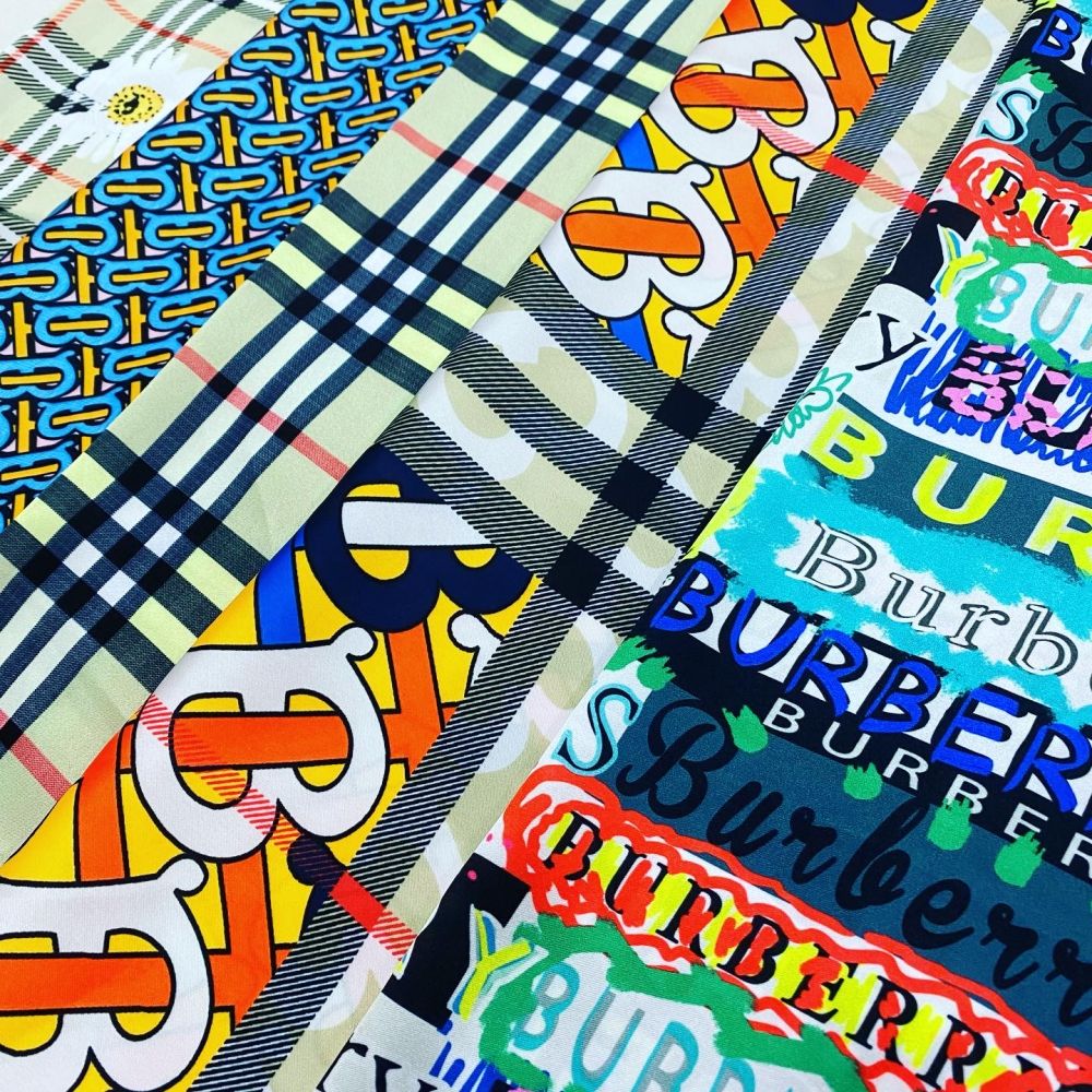 Designer inspired Burberry Pattern digital printed silky satin fabrics