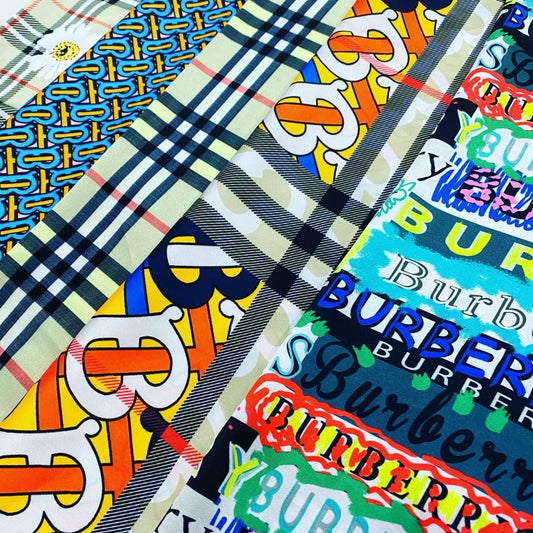 Designer inspired Burberry Pattern digital printed silky satin fabrics