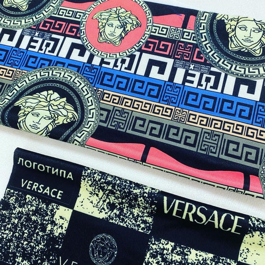 Designer inspired Versace Pattern digital printed spandex knitted fabrics