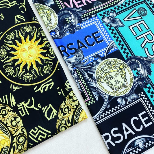 Designer inspired Versace Pattern digital printed Moss Crepe spandex fabrics