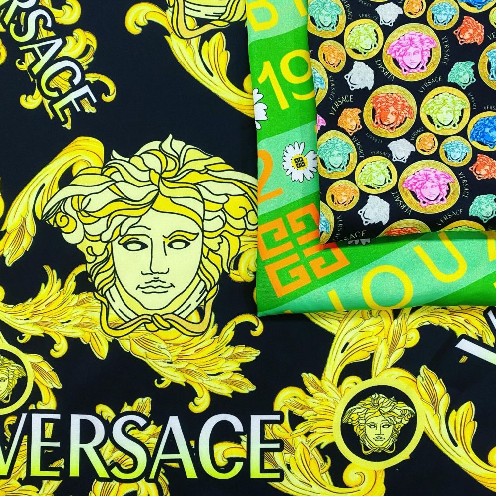 Designer inspired Versace Pattern digital printed silky satin fabrics