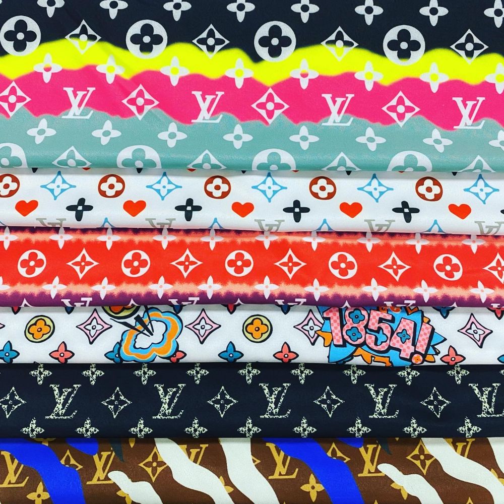 Designer inspired LV Pattern digital printed four way spandex fabrics